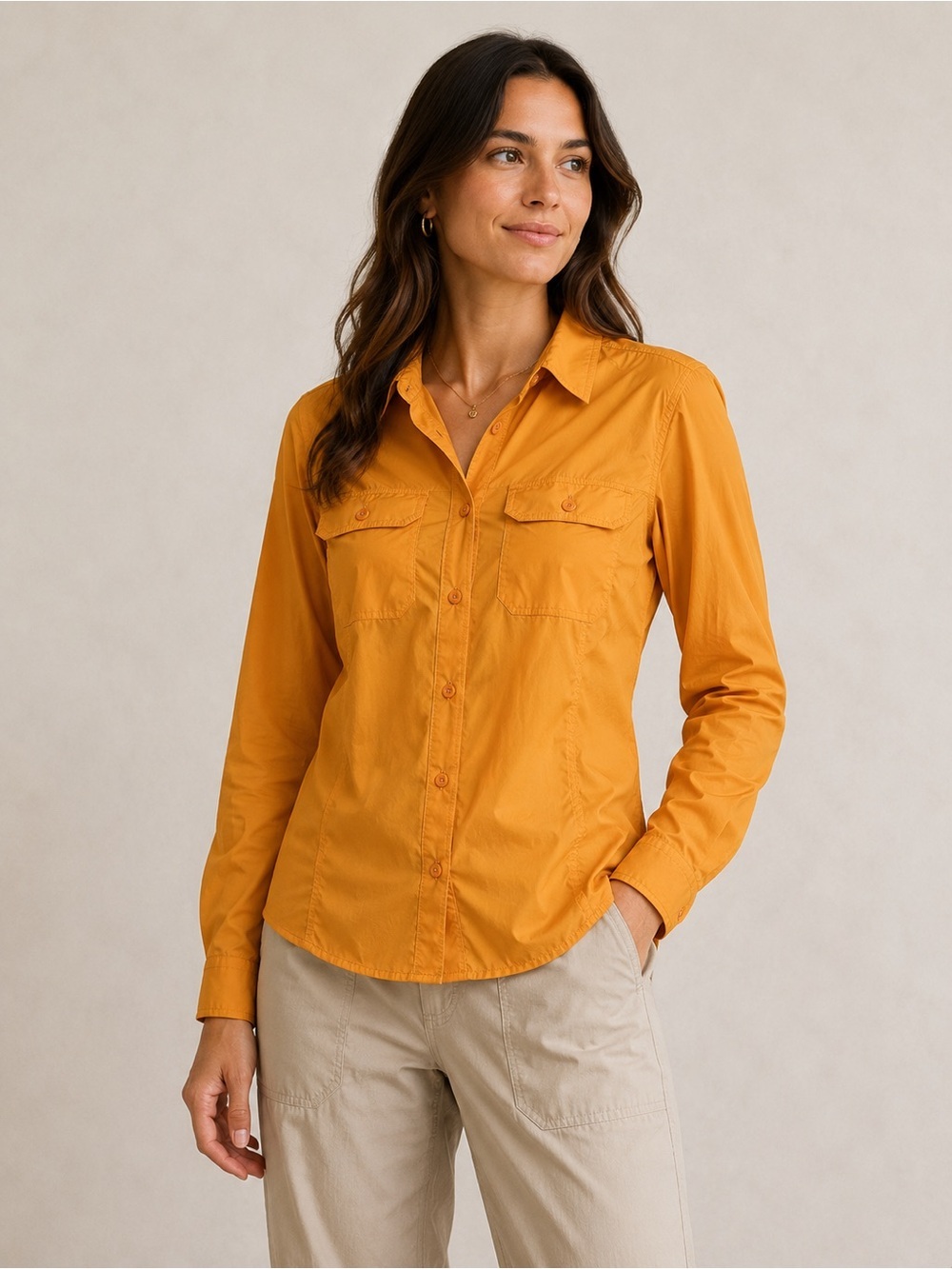 OUTDOOR RESEARCH Way Station Long Sleeve Button Down Orange Nylon Womens Small